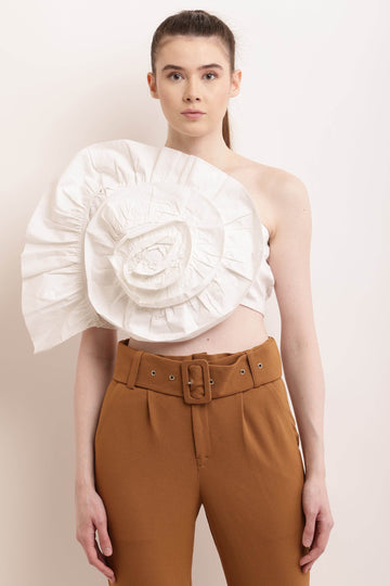 Floral Elegance One Shoulder Top- White - DrapeMe - Your Affordable place for In-Trend clothing