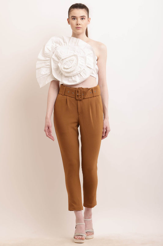 Floral Elegance One Shoulder Top- White - DrapeMe - Your Affordable place for In-Trend clothing