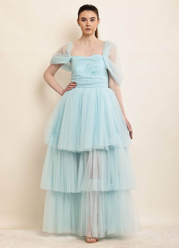 Frozen Sapphire Tulle Layered Gown - DrapeMe - Your Affordable place for In-Trend clothing