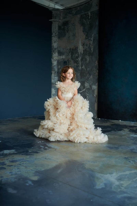 Beige Tulle Birthday Dress for Baby Girl - DrapeMe - Your Affordable place for In-Trend clothing