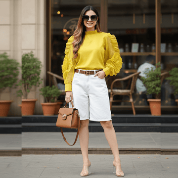 Floral Organza Puff Sleeve Top - Grass Yellow - DrapeMe - Your Affordable place for In-Trend clothing