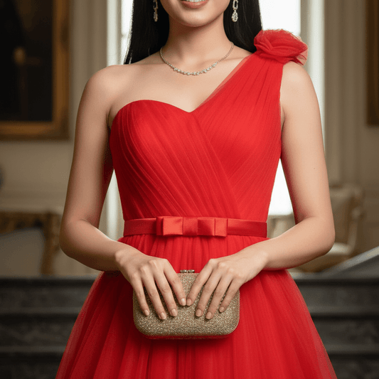 Romantic Ruched One Shoulder Party Dress - Red - DrapeMe - Your Affordable place for In-Trend clothing
