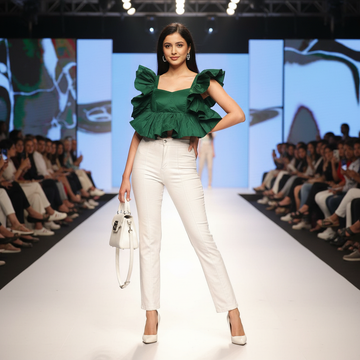 Fluffy Ruffle Crop Top - Green
