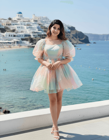 Ombre Puffed Sleeves Unicorn A-line Short Dress – Rainbow - DrapeMe - Your Affordable place for In-Trend clothing
