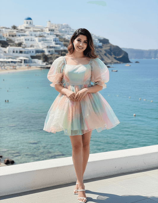 Ombre Puffed Sleeves Unicorn A-line Short Dress – Rainbow - DrapeMe - Your Affordable place for In-Trend clothing