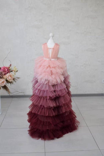 Peach Maroon Ombre Dress For Birthday Girls - DrapeMe - Your Affordable place for In-Trend clothing