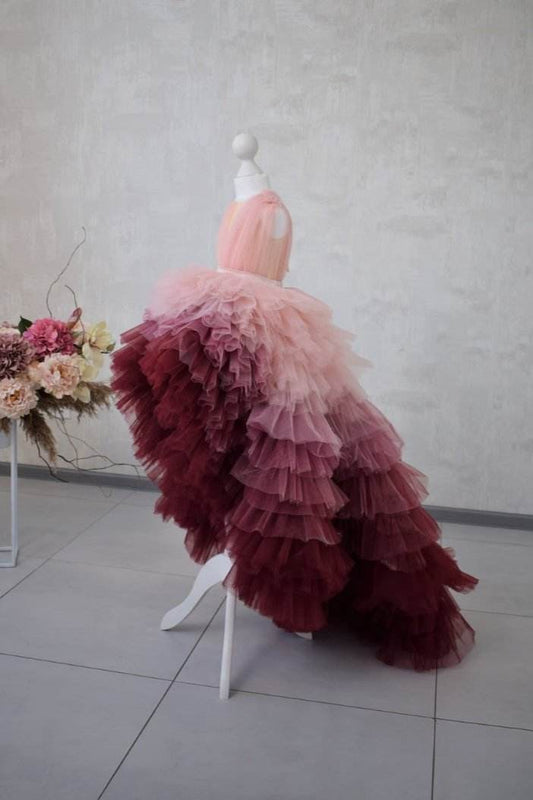 Peach Maroon Ombre Dress For Birthday Girls - DrapeMe - Your Affordable place for In-Trend clothing