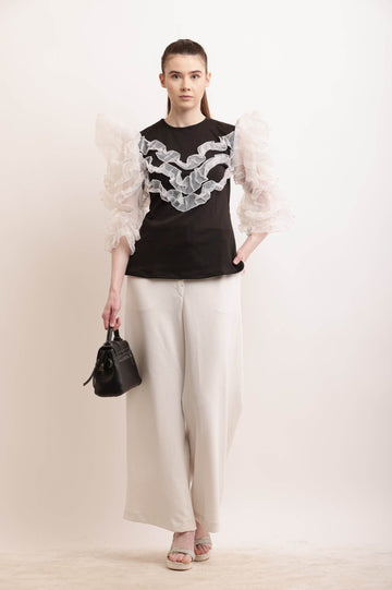 Monochrome Dream Ruffled Organza Top - DrapeMe - Your Affordable place for In-Trend clothing