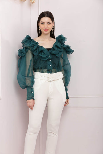 Ruffled All Around Top - Green - DrapeMe - Your Affordable place for In-Trend clothing