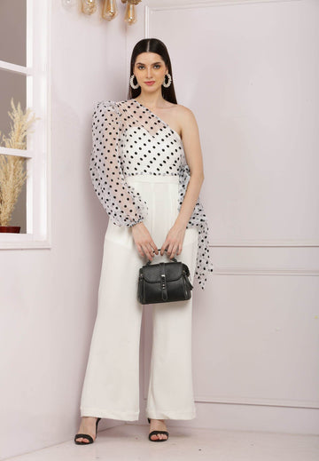 One Shoulder Polka Dot Jumpsuit With Separate Top - DrapeMe - Your Affordable place for In-Trend clothing