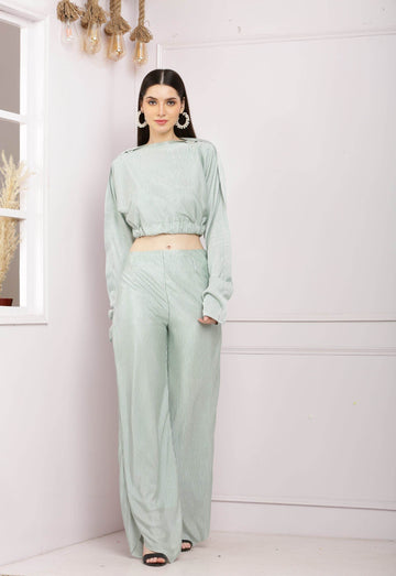 Stylish Satin Co Ord Set - Pastel Green - DrapeMe - Your Affordable place for In-Trend clothing