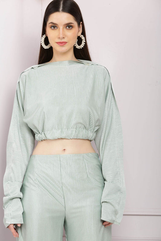 Stylish Satin Co Ord Set - Pastel Green - DrapeMe - Your Affordable place for In-Trend clothing