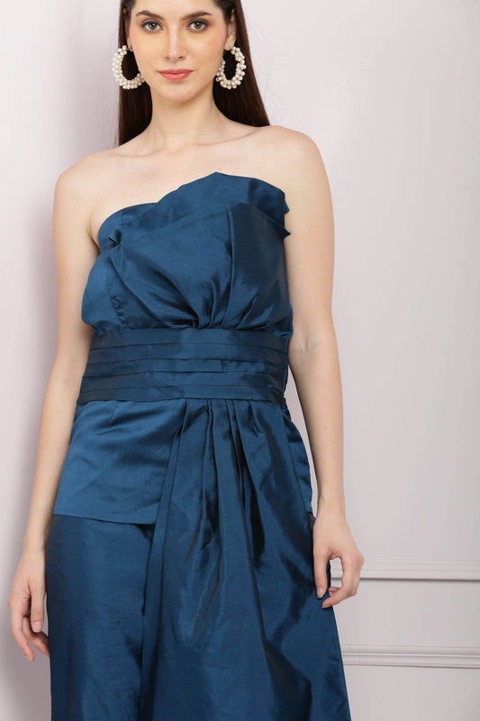 Stylish Offshoulder Co ord Set With Pants - Dark Blue - DrapeMe - Your Affordable place for In-Trend clothing