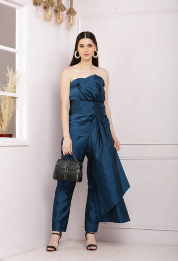 Stylish Offshoulder Co ord Set With Pants - Dark Blue - DrapeMe - Your Affordable place for In-Trend clothing