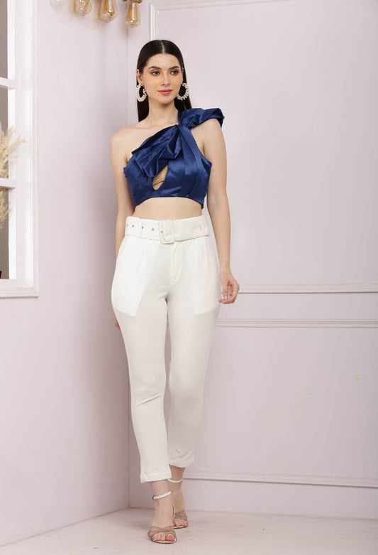 Structured One Shoulder Navy Blue Crop Top - DrapeMe - Your Affordable place for In-Trend clothing