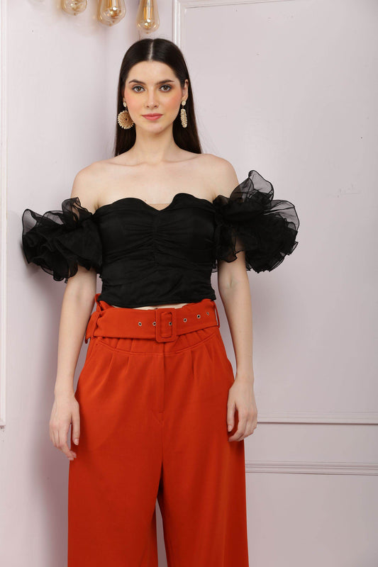Black Ruffled Offshoulder Corset Style Top - DrapeMe - Your Affordable place for In-Trend clothing