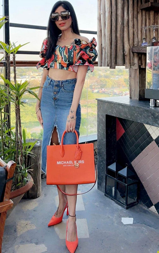 Abstract Print Ruffle Puff Sleeve Crop Top - DrapeMe - Your Affordable place for In-Trend clothing