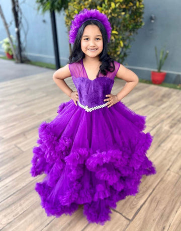 Baby Girl V-Neck High-Low Mesh Dress - Purple - DrapeMe - Your Affordable place for In-Trend clothing