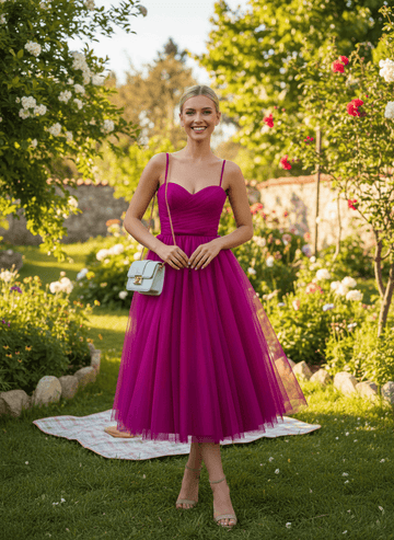 Sweetheart Neck Tulle Gown - Fuchsia Pink - DrapeMe - Your Affordable place for In-Trend clothing