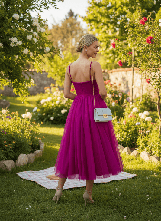 Sweetheart Neck Tulle Gown - Fuchsia Pink - DrapeMe - Your Affordable place for In-Trend clothing