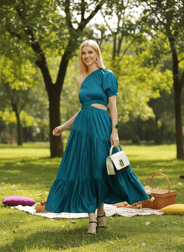 One shoulder Waist Cut Out Maxi Dress - DrapeMe - Your Affordable place for In-Trend clothing