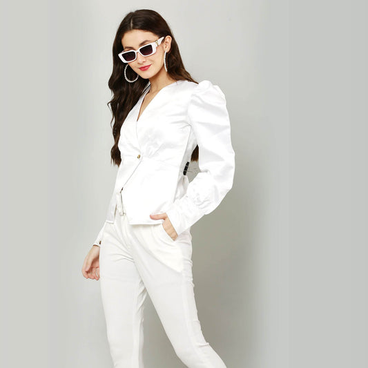 Vintage Retro Peplum Jacket Style Top- White - DrapeMe - Your Affordable place for In-Trend clothing