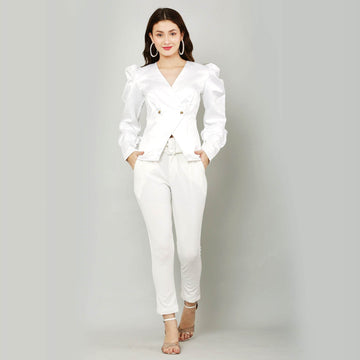 Vintage Retro Peplum Jacket Style Top- White - DrapeMe - Your Affordable place for In-Trend clothing