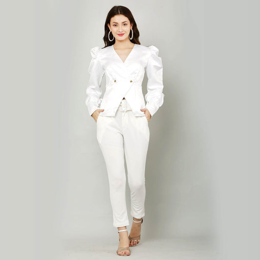 Vintage Retro Peplum Jacket Style Top- White - DrapeMe - Your Affordable place for In-Trend clothing