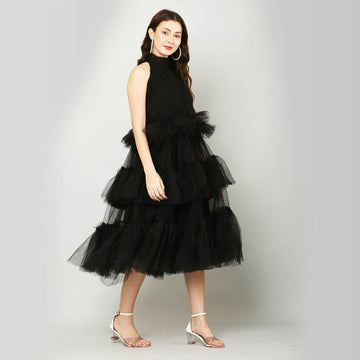 Flirty Halter Neckline Black Midi Dress - DrapeMe - Your Affordable place for In-Trend clothing