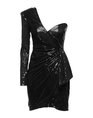 One Off Shoulder Sequins Mini Dress - Black