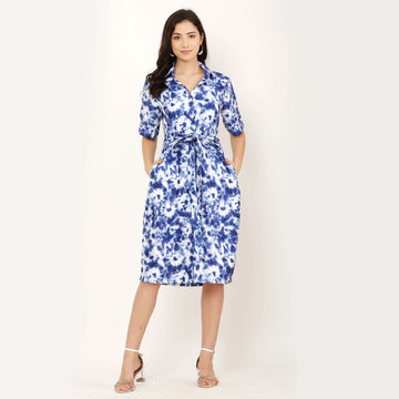 Tie n dye Shirt Dress- Blue & White - DrapeMe - Your Affordable place for In-Trend clothing