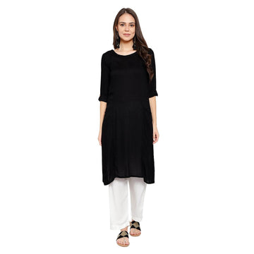 Soild Straight Kurti With White Bottom Plazzo Set - Black - DrapeMe - Your Affordable place for In-Trend clothing