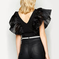 V- Neck Frill Organza Top - Black - DrapeMe - Your Affordable place for In-Trend clothing