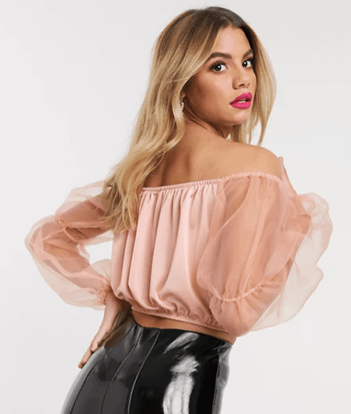 Women's Off Shoulder Long Sleeves Tube Top - Salmon Peach - DrapeMe - Your Affordable place for In-Trend clothing