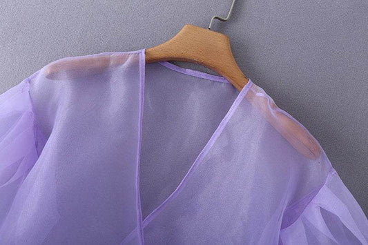 Spring Transparent V-Neck Crop Organza Top - Lilac - DrapeMe - Your Affordable place for In-Trend clothing