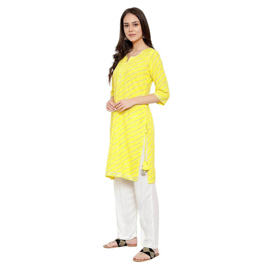 Rayon 3/4 Sleeves Striped Kurta - Yellow - DrapeMe - Your Affordable place for In-Trend clothing