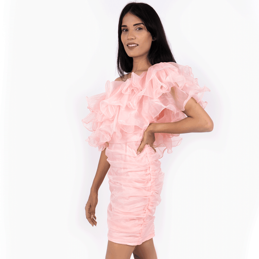 Ruffled One- Shoulder Short Dress – Peach - DrapeMe - Your Affordable place for In-Trend clothing