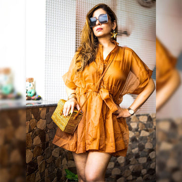 Oversized Organza Shirt Dress - Camel Brown - DrapeMe - Your Affordable place for In-Trend clothing