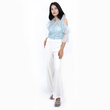 Ruffle Around Off Shoulder Button Closure Top - DrapeMe - Your Affordable place for In-Trend clothing