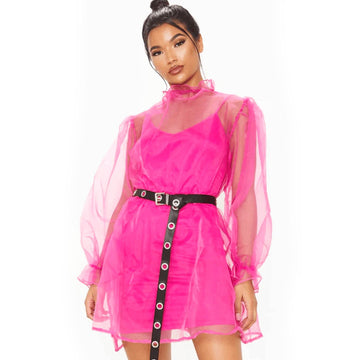 High Neck Short Organza Dress – Hot Pink - DrapeMe - Your Affordable place for In-Trend clothing