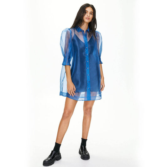Organza Mini Shirt Dress - Blue - DrapeMe - Your Affordable place for In-Trend clothing