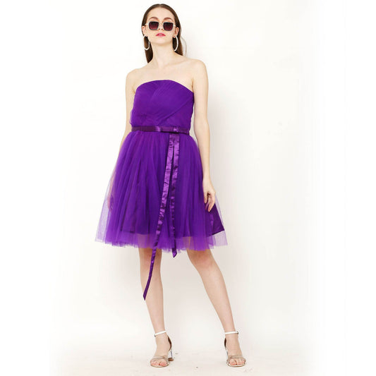 Pretty Off Shoulder Belted A-Line Cocktail Dress - Purple - DrapeMe - Your Affordable place for In-Trend clothing