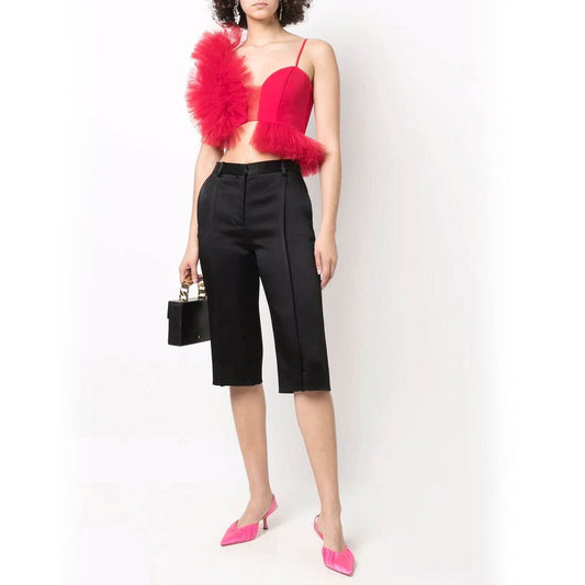 Hot Crop Ruffled Tulle Top - Red - DrapeMe - Your Affordable place for In-Trend clothing
