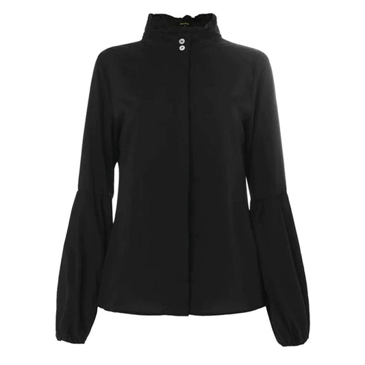 Turtleneck Casual Long Lantern Sleeve Black Cotton Shirt - DrapeMe - Your Affordable place for In-Trend clothing