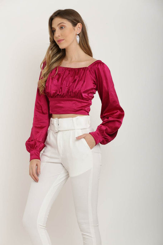 Elegant Fitted Satin Crop Top - Pink - DrapeMe - Your Affordable place for In-Trend clothing