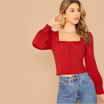 Stylish Square Neck Top - Red - DrapeMe - Your Affordable place for In-Trend clothing