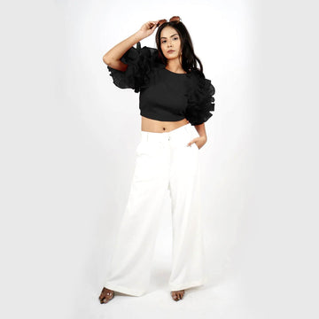 Ruffled Organza Sleeved Crop Top - Black - DrapeMe - Your Affordable place for In-Trend clothing