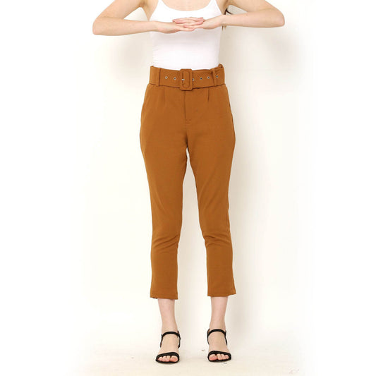 Belted Ankle-Length Pants – Camel Brown - DrapeMe - Your Affordable place for In-Trend clothing