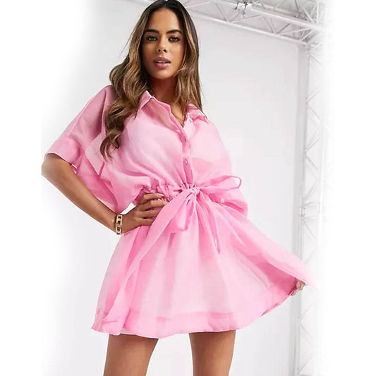 Oversized Organza Shirt Dress - Pink - DrapeMe - Your Affordable place for In-Trend clothing