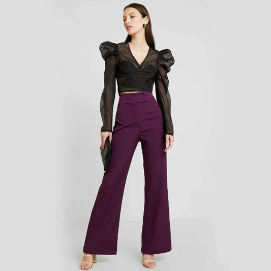 Puff Sleeve Deep V-Neck Wrap Organza Top - Black - DrapeMe - Your Affordable place for In-Trend clothing